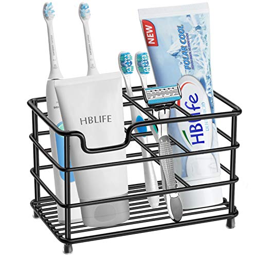 Book Cover HBlife Electric Toothbrush Holder, Large Stainless Steel Toothpaste Holder Bathroom Accessories Organizer, Black