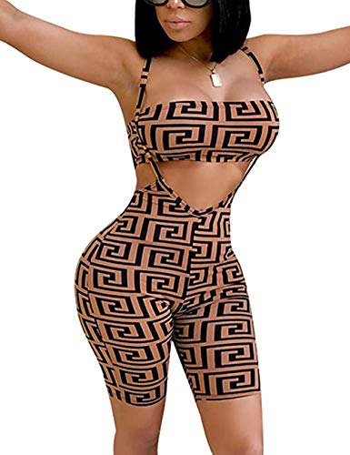 Fashion Nova Women's 2 Piece Outfits Sexy Crop Top Straps Shorts Pants Bodycon Jumpsuit Set