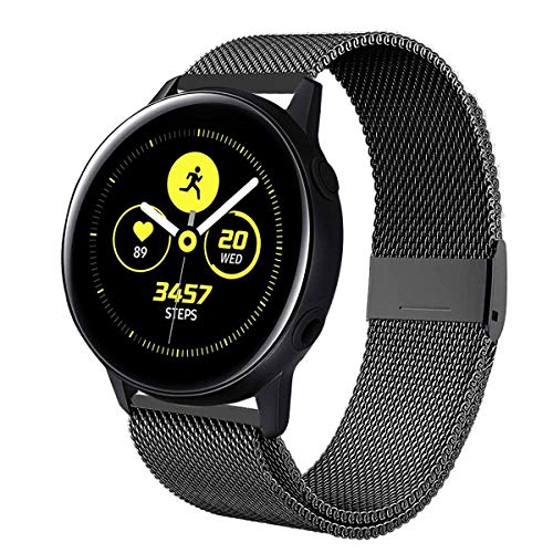 Book Cover Kartice Compatible with Samsung Galaxy Watch 3 41mm Bands Active 2 44mm Bands 20mm Stainless Steel Strap for Galaxy Watch Active 2 40mm Band (Black)