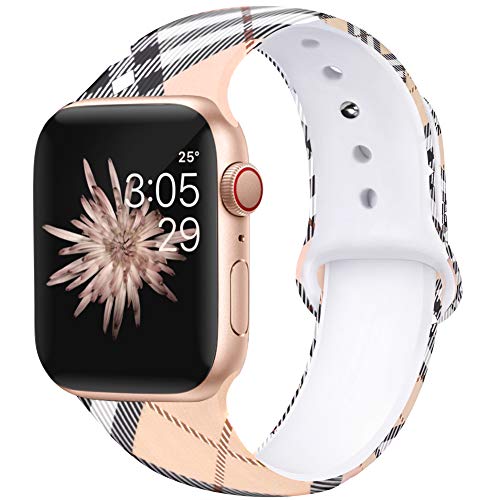Book Cover Kaome Floral Bands Compatible with Apple Watch 38mm 40mm 42mm 44mm, Soft Silicone Fadeless Pattern Printed Replacement Strap Bands for Women, Compatible with iWatch Series 4/3/2/1, S/M M/L