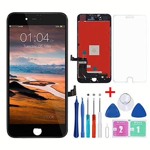 Screen Replacement for iPhone 8 Plus Black, LCD Display and Touch Screen Digitizer Replacement with Repair Tools and Screen Protector with A1864 A1897 A1898 All Version