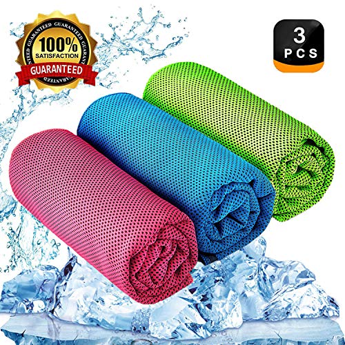 YQXCC Cooling Towel 3 Pcs (47"x12") Microfiber Towel for Instant Cooling Relief, Cool Cold Towel for Yoga Golf Travel Gym Sports Camping Football & Outdoor Sports (Light Blue/Green/Rose Red)