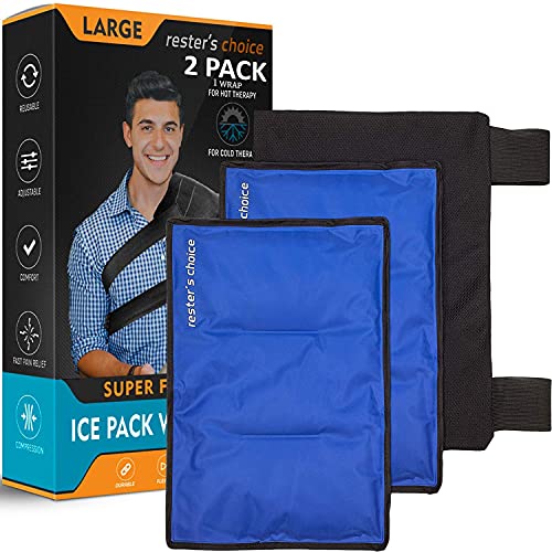 Resterâ€™s Choice Large Ice Packs & Wrap - Use as Hip Ice Pack Wrap, or Cold Pack for Injuries, Shoulder, Knee, Back Pain â€“ Hot & Cold Therapy for Swelling, Surgery - 11x14.5" | (2 Gel Packs + 1 Wrap)