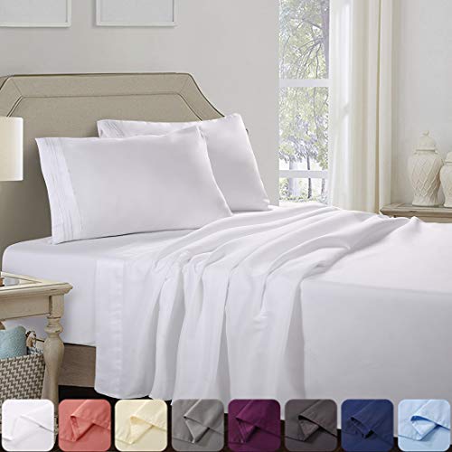 Abakan Bed Sheet Set Queen Size Super Soft 4 Piece Bedding Sheet Smooth Microfiber 1800 Thread Count Luxury Premium Cooling Sheets Breathable Fade Resistant Deep Pocket (Queen, White)