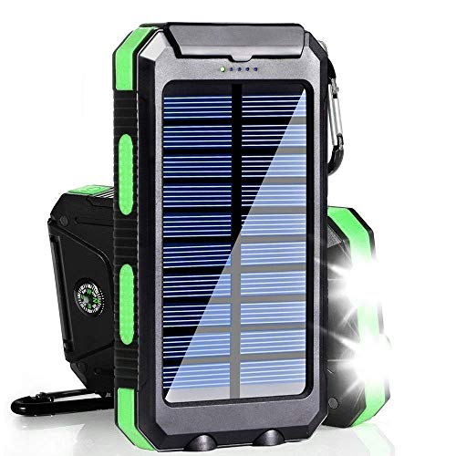 Solar Charger, 20000mAh Solar Power Bank Portable Charger for Camping External Battery Backup Charger with Dual 2 USB Port/LED Flashlights for All Smartphone, Tablet and Android Cellphone