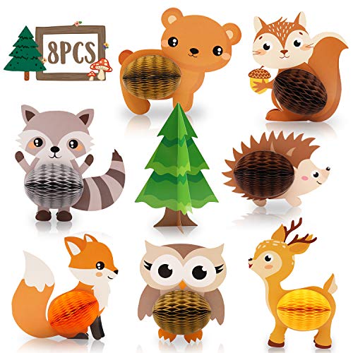 8 PCS Woodland Animals Honeycomb Centerpieces Woodland Creature 3D Table Decorations for Woodland Baby Shower Birthday Party Decorations Supplies
