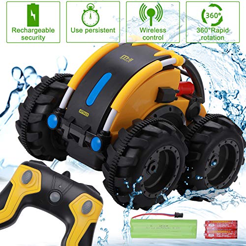 Komiikka Remote Control Car for Boys, RC Stunt Car 360° Rotating Tumbling Truck for Kids Waterproof, Including Battery Rechargeable