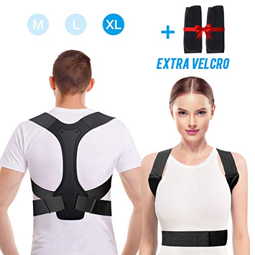 Back Brace Posture Corrector, SGODDE Upgrade Adjustable Shoulder Spinal Support Belt, Physical Therapy Clavicle Brace Back Posture Corrector for Men & Women, Hunchback, Upper Back Pain Relief Black XL