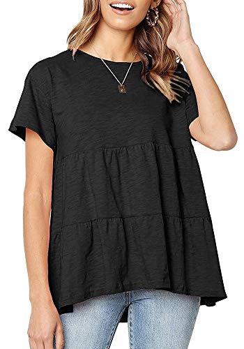 BONIFOT Women's Peplum Tops Loose fit Round Neck Casual Tee Shirts