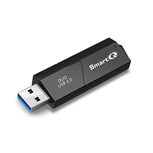 SmartQ C307 DUO SD Card Reader Portable USB 3.0 Flash Memory Card Adapter Hub for SD, Micro SD, SDXC, SDHC, MMC, Micro SDXC, Micro SDHC, UHS-I for Mac, Windows, Linux, Chrome, PC, Laptop, Switch (Duo)