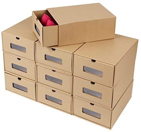Prasacco Shoes Box,10 Pack,Big Size(13.2x9.3x5.2inch),DIY Visible Cardboard Shoe Storage Boxes,Shoe Box Storage Containers,Rugged,Durable,Perspective,Breathable,inch,Designed to Woman's Size 11 & Men's Size 10.5 MAX