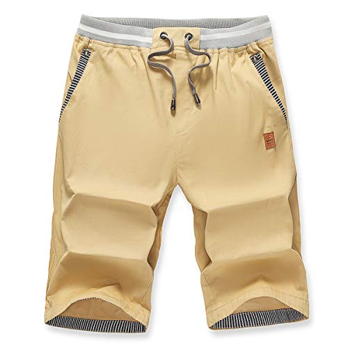 VICALLED Men's Shorts Casual Classic Fit Summer Beach Zipper Pockets Elastic Waist Shorts