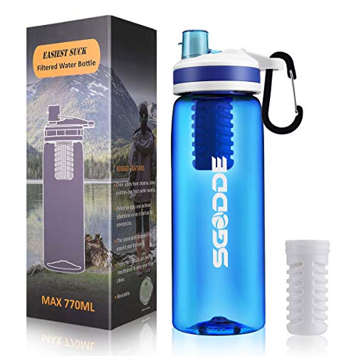 SGODDE Water Filter Bottles, 2019 Latest Filtered Water Bottle Filter Straw BPA Free for Hiking, Camping, Backpacking and Travel