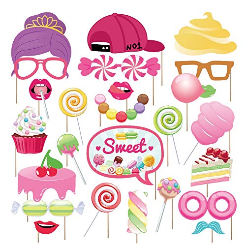Kristin Paradise 25Pcs Candy Land Photo Booth Props with Stick, Candyland Selfie Props, Candy Shop Party Supplies, Lollipop Birthday Theme Backdrop Decorations, Boy Girl First 1st Bday Baby Shower
