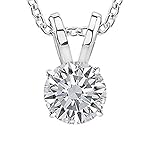 Houston Diamond District 0.5 to 2 Carat 18K White Gold GIA Certified Round Cut Diamond Pendant Necklace Luxury Collection (D-E Color, VS1-VS2 Clarity) 2 Carat 20 Inches