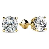 Houston Diamond District 1-3 Carat GIA Certified Round Cut Diamond Earrings 4 Prong Screw Back Luxury Collection (D-E Color, VS1-VS2 Clarity) - Ideal Cut 18K Yellow Gold 3 Carat