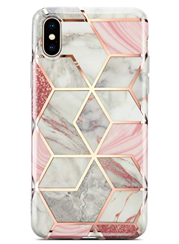 Coolwee for iPhone Xs Max Case Marble Slim Fit Bling Glitter Sparkle Bumper Foil Stripe Thin Cute Design Glossy Finish Soft TPU Girl Women Protective Cover for Apple iPhone Xs Max 6.5 inch Rose Gold