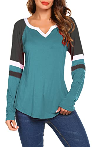 Sweetnight Womens Long Sleeve Shirts Casual Fall V Neck Dressy Tunic Tops Raglan T Shirts