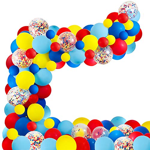Circus Balloons Arch Kit 80 Pack Red Blue Yellow Latex Balloons Confetti Balloon Garland Strip Set for Paw Baby Shower Birthday Decorations Carnival Circus Party Supplies