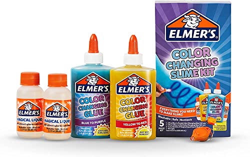 Book Cover Elmer's Color Changing Slime Kit | Slime Supplies Include Elmer's Color Changing Glue, Elmer's Magical Liquid Slime Activator, UV Light, 5 Piece Kit, Blue/Purple + Yellow/Red