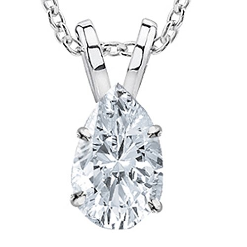 Houston Diamond District 1/2-3 Carat 14K White Gold GIA Certified Pear Cut Diamond Pendant Necklace Value Collection (J-K Color, SI1-SI2 Clarity) 3 Carat 16 Inches