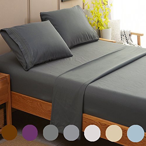 Book Cover SONORO KATE Bed Sheet Set Super Soft Microfiber 1800 Thread Count Luxury Egyptian Sheets Fit 18-24 Inch Deep Pocket Mattress Wrinkle and Hypoallergenic-4 Piece (Dark Grey, Queen)