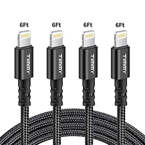 TIMMY Phone Charger 6FT 4 Pack Nylon Braided Long USB Fast Syncing&Charging Data transfer Adapter Cord Compatible iPhone Xs/Max/XR/X/8/8Plus/7/7Plus/6S/6S Plus/SE/iPad and More(Black)
