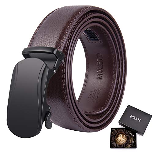 MOZETO Men's Genuine Leather Belts For Men Slide Ratchet With Metal Automatic Buckle Multi-style Adjustable Belt