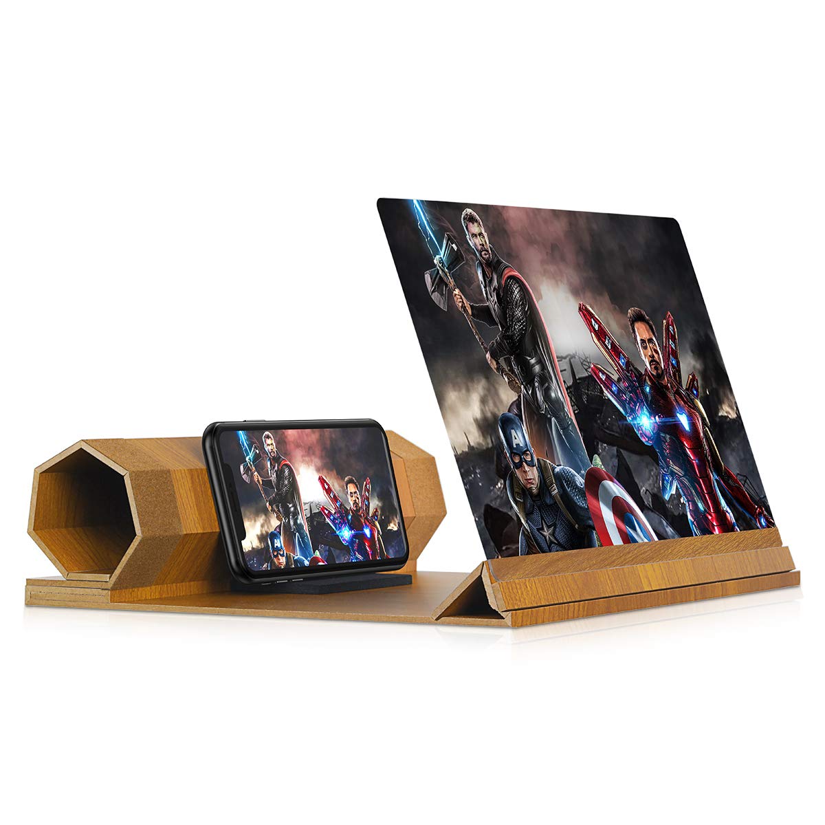 12’’ Screen Magnifier for Smartphone – Mobile Phone 3D Magnifier Projector Screen for Movies, Videos, and Gaming – Foldable Phone Stand with Screen Amplifier – Compatible with All Smartphones Beige 12 inch