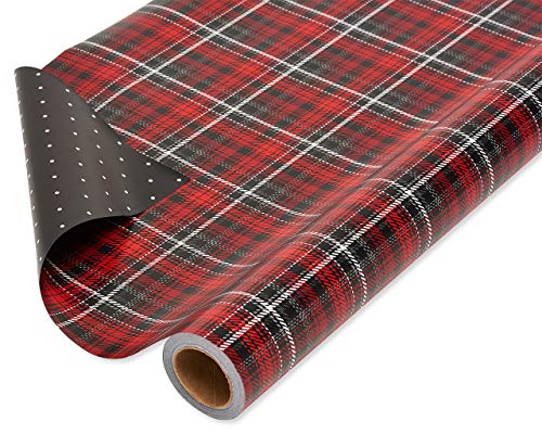 American Greetings Reversible Wrapping Paper Jumbo, Red and Black Plaid (1 Roll, 175 sq. ft)