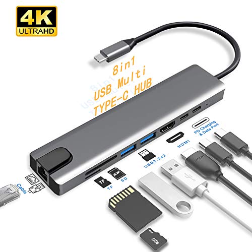 USBÂ CÂ HubÂ -Â CreatckÂ 8Â inÂ 1 AluminumÂ Â TypeÂ CÂ AdapterÂ withÂ 4KÂ HDMIÂ Port,Â EthernetÂ 1000mbps RJ45Â Port,Â 2Â USBÂ 3.0Â Ports,Â USB-CÂ PowerÂ Delivery,Â TF/SDÂ CardÂ Reader,Â CompatibleÂ forÂ USBÂ CÂ Devices