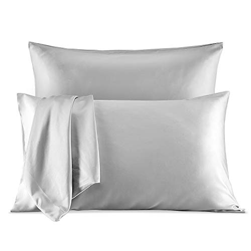 SLEEP ZONE Satin Pillowcases Temperature Regulation Set of 2 for Hair and Skin Standard/Queen 20x30 Pillow Cover (Queen, Silver Grey)