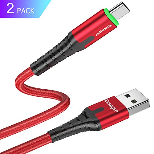 Essager LED Type C Cable Fast Charger 3A 2-Pack (6.6ft+3.3ft) USB A 2.0 to USB-C Mobile Phone Charging Wire Cord for Xiaomi K20 Samsung Oneplus 7 Pro Nintendo Switch Huawei Mate (Red)