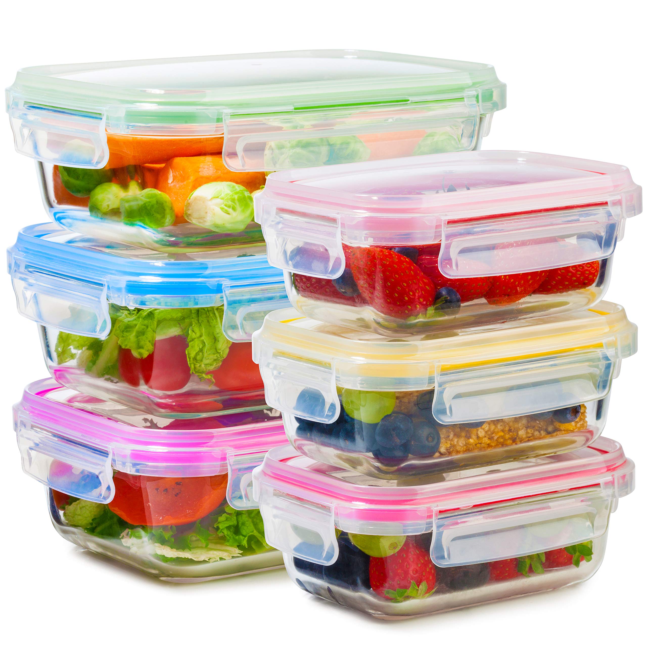Glass Food Storage Containers with Lids - 6 Pack, 2 Sizes (35 Oz, 12 Oz)
