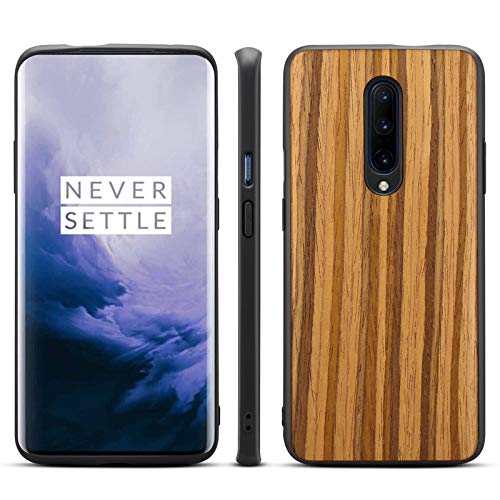 Book Cover Teeyee Oneplus 7 Pro Wood Case,[Wood Veneer][Silicon Nylon Bumper][TPU&PC Back] Rugged Shockproof Anti Slip Scratch Protective Case for Oneplus 7 Pro(2019 Release)