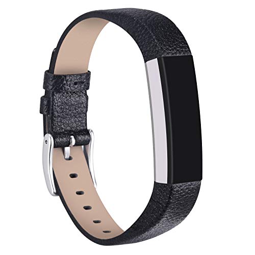 Book Cover Tobfit Leather Bands Compatible for Fitbit Alta Bands and Fitbit Alta HR Bands (Black, 5.5''-8.1'')
