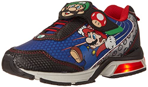 SUPER MARIO Brothers Mario and Luigi Kids Tennis Shoe, Light Up Sneaker, Mix Match Runner Trainer, Kids Size 11 to 3 (13 M US Little Kid, Blue)