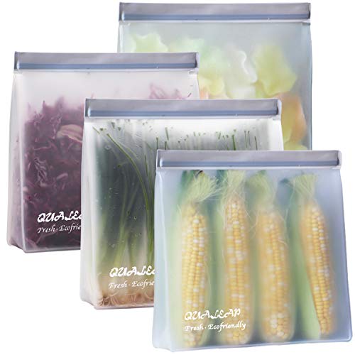 Stand-Up Reusable Gallon Freezer Bags (1 Gallon, Set of 4) - Leakproof Ziplock Reusable Storage Bags for Sandwich, Snack, Meat, Vegetables, Fruit etc.