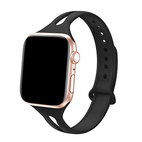Bandiction Sport Band Compatible with Apple Watch 38mm 40mm, Soft Silicone Sport Strap Replacement Narrow Bands for iWatch Series 4, Series 3, Series 2, Series 1, Sport Edition Women Men (Black)
