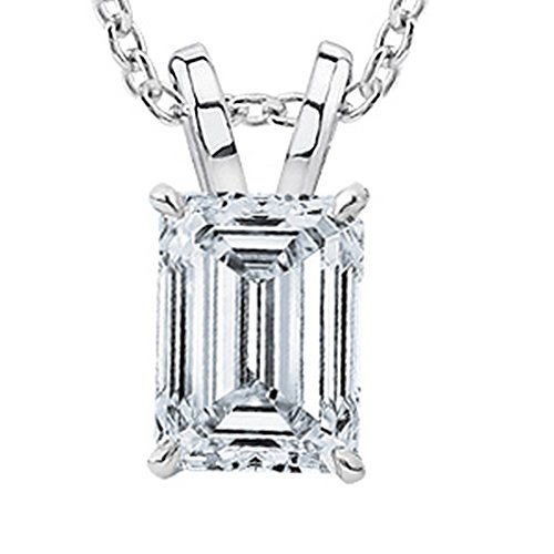 Houston Diamond District 1/2-2 Carat GIA Certified Emerald Cut Diamond Pendant Necklace Luxury Collection (D-E Color, VS1-VS2 Clarity) 20 Inches 2 Carat