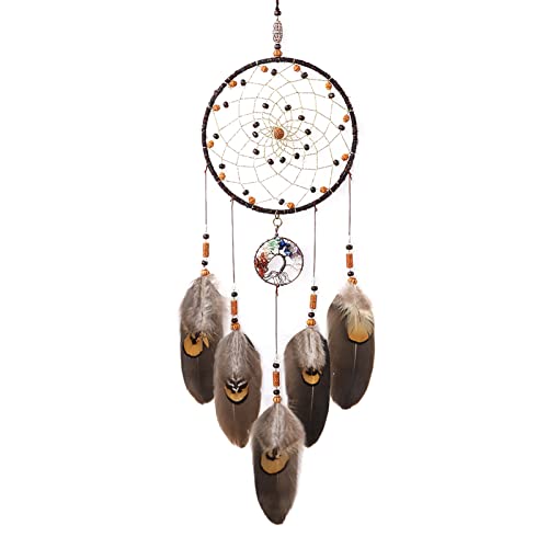 OUTUXED Dream Catchers Tree of Life Brown Handmade Feather Native American Dreamcatcher for Bedroom Wall Hanging Home Decor Wedding Party Blessing Gift