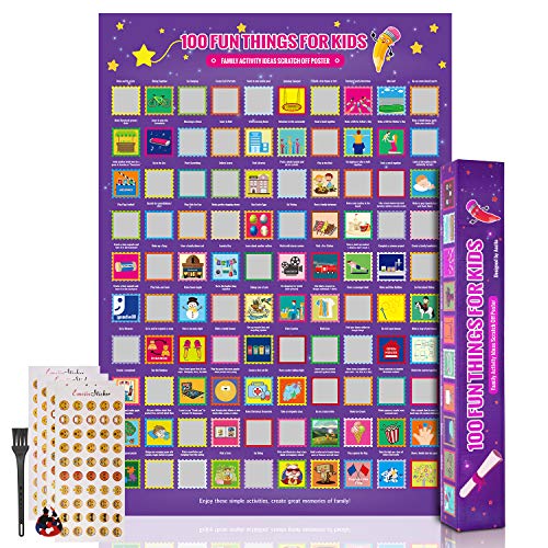 AOZITA [New Ideas] 100 Fun Things Scratch Off Poster for Kids - Family Activity List for Kids with Family - Poster for Kids - Great Gifts for Kids Under 10 Years Old(16.5" x 23.4")