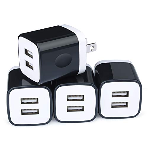 USB Wall Charger Brick, 4-Pack 2.1A/5V Dual USB Plug Power Adapter Charger Box Charging Cube Heads for Replacement for iPhone Xs/XS Max/XR/X/8/7/6/Plus, Samsung Galaxy S8 S7 S6 Edge, LG, Moto, HTC