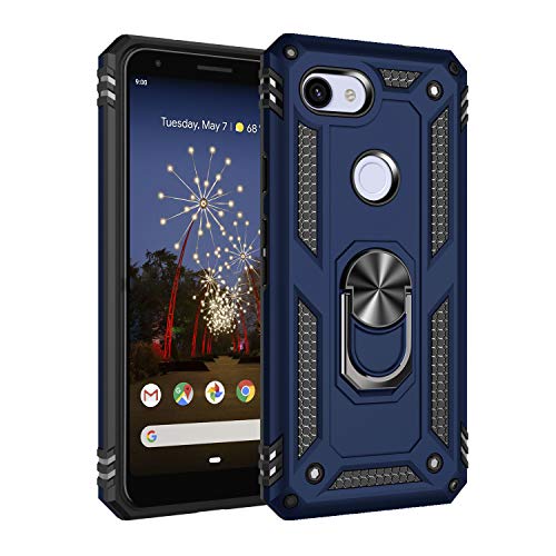 Google Pixel 3A Case, Extreme Protection Military Armor Dual Layer Protective Cover with 360 Degree Unbreakable Swivel Ring Kickstand for Google Pixel 3A Blue