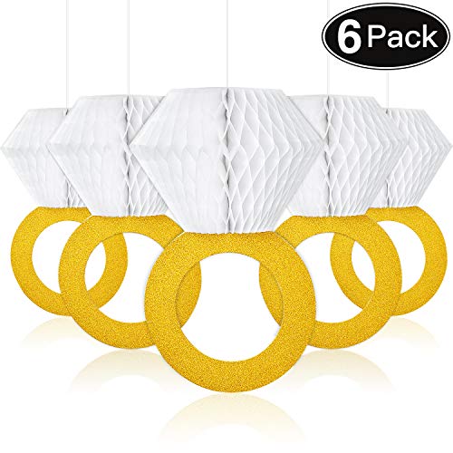 6 Pieces Honeycomb Ring Hanging Decorations Diamond Ring Hanging Honeycomb Paper Flowers for Wedding Engagement Party Decorations