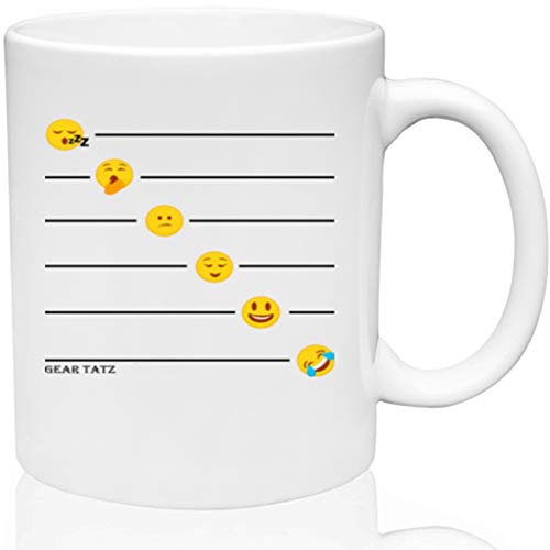 Gear Tatz Funny Coffee Mug/Cup With Emoji Emotional Indicator, White, Ceramic, 11oz. double-sided fun novelty gag prank mothers day gifts for women,men,boss,dad,husband and,mom,mothers,work,teacher