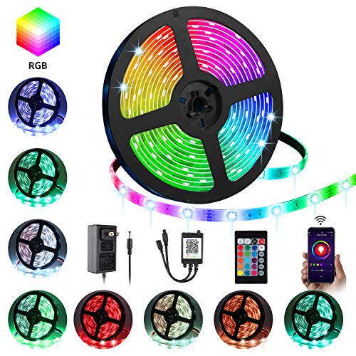 LED Strip Lights, YLCVBUD 16.4ft 5050 SMD RGB Rope Lights Color Changing Lights with APP Controller Sync to Music Apply for Home Kitchen Bedroom Party TV Decoration