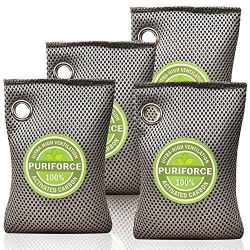Coconut Charcoal Air Purifying Bag (7oz x 4Pack), 3 Times Absorption Efficiency, Natural Car Air Freshener, Activated Charcoal Air Purifier, Odor Absorber, Odor Eliminator for Home, Closet - 4x200g