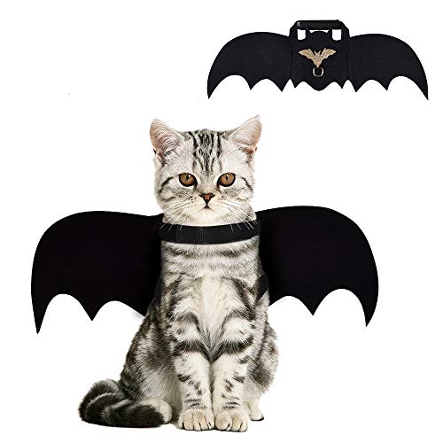 CRANACH Cat Bat Costume,Halloween Cat Bat Wings for Pets,Cat Halloween Collar Pet Apparel for Small Dogs and Cats,Comfort Material Pet Costume for Halloween (Cat Bat Costume)