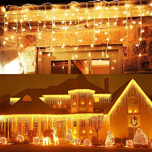 BaiYunPOY 10 Ft 96 Led Icicle Lights Christmas Lights Plug in Outdoor Fairy String Lights with 16.6 FT Power Lead for Bedroom Indoor and Holiday Icicle Lights